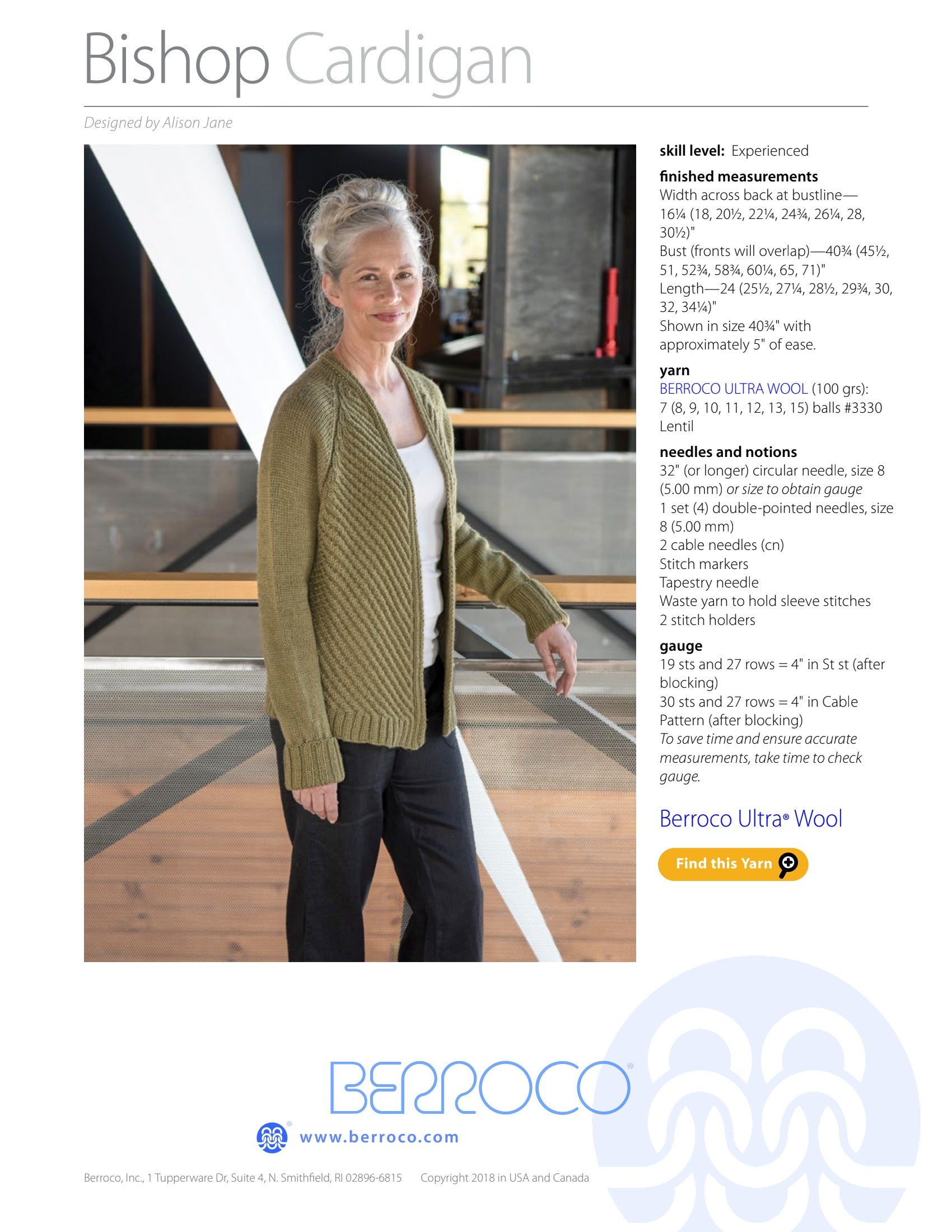 Berroco Bishop Cardigan Knitting Pattern