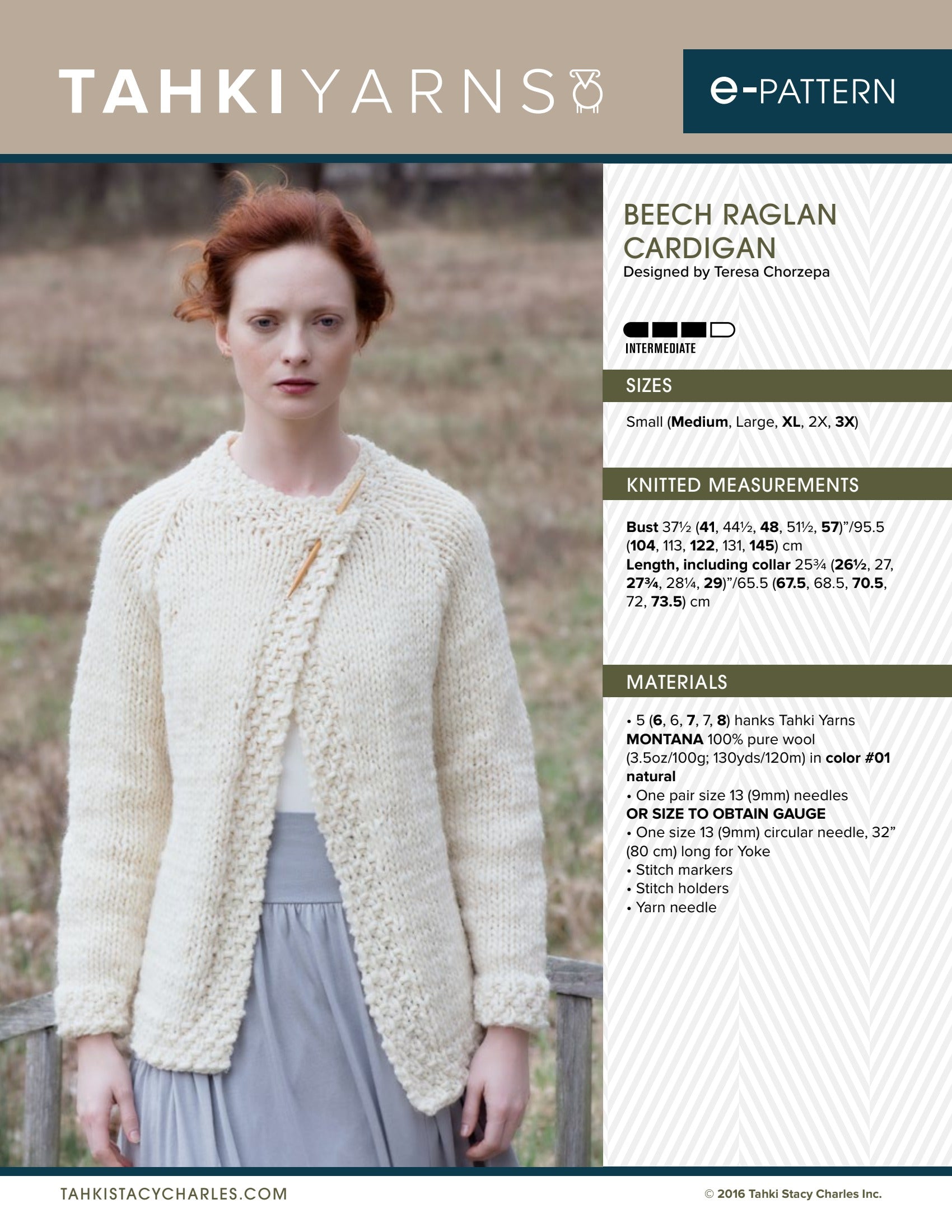 Tahki Yarns Beech Raglan Cardigan Knitting Pattern