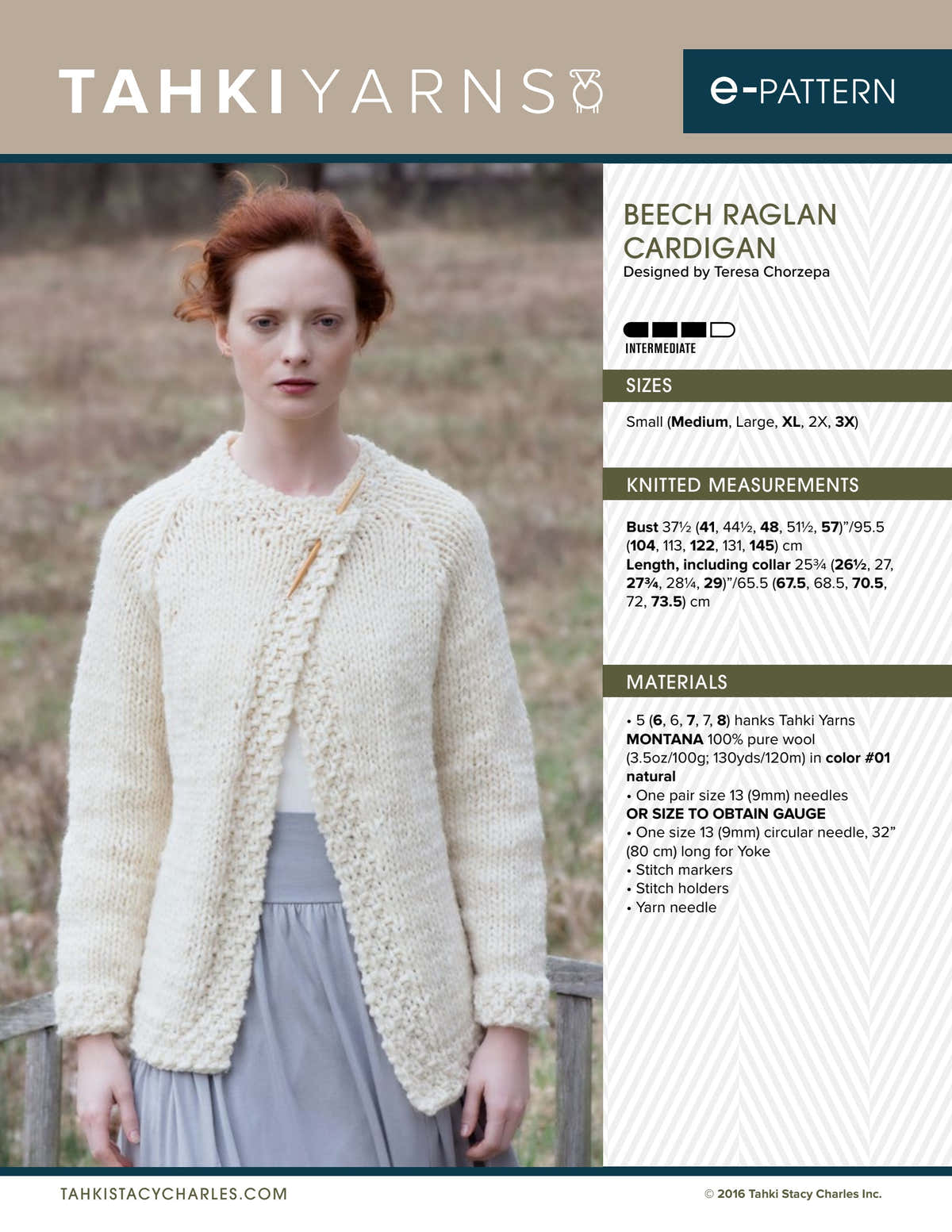 Tahki Yarns Beech Raglan Cardigan Knitting Pattern