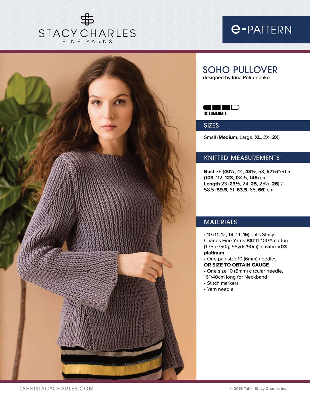 Stacy Charles Fine Yarns Soho Pullover Knitting Pattern