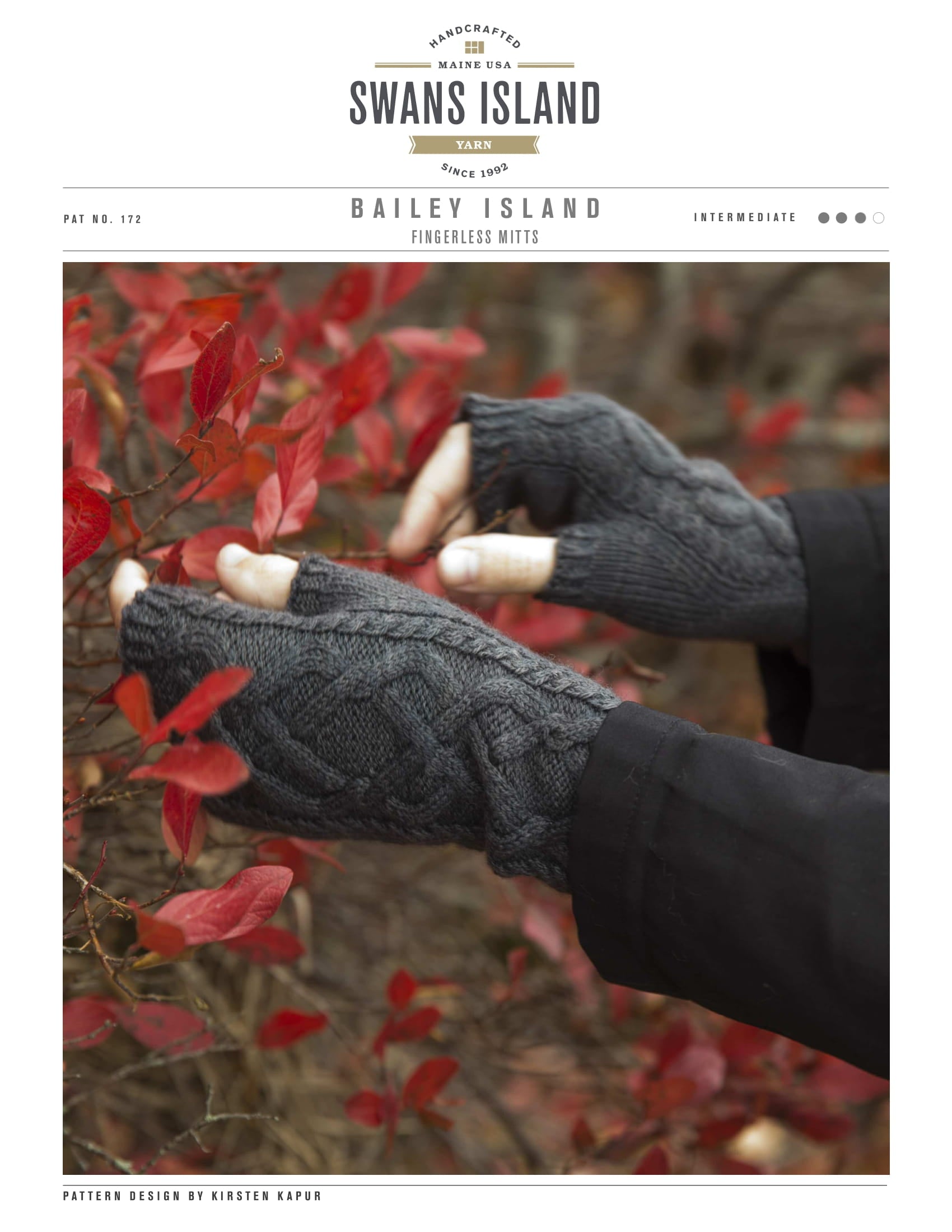 Swans Island Bailey Island Mitts Gloves Knitting Pattern