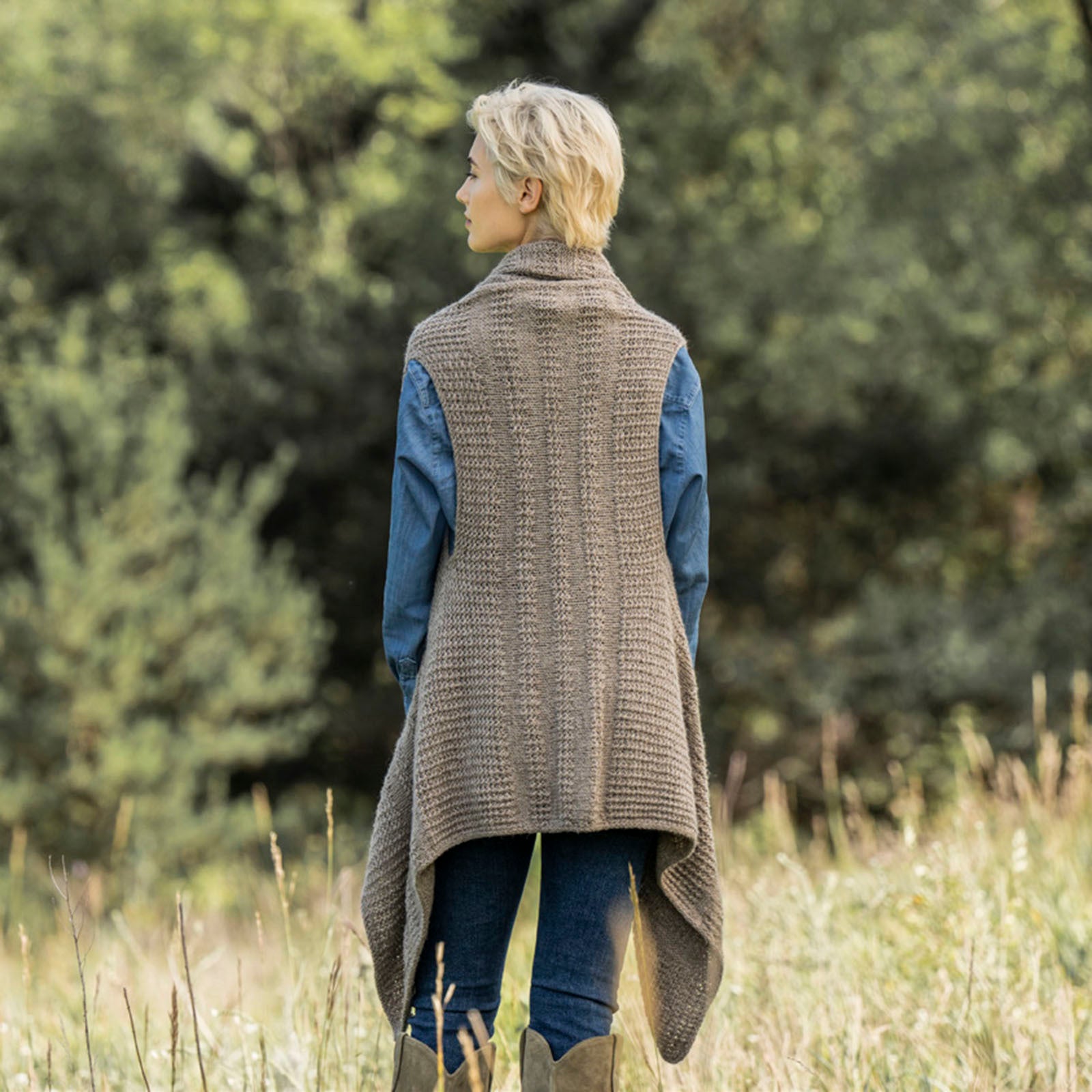 Blue Sky Fibers Maple Grove Vest Cardigan Knitting Pattern