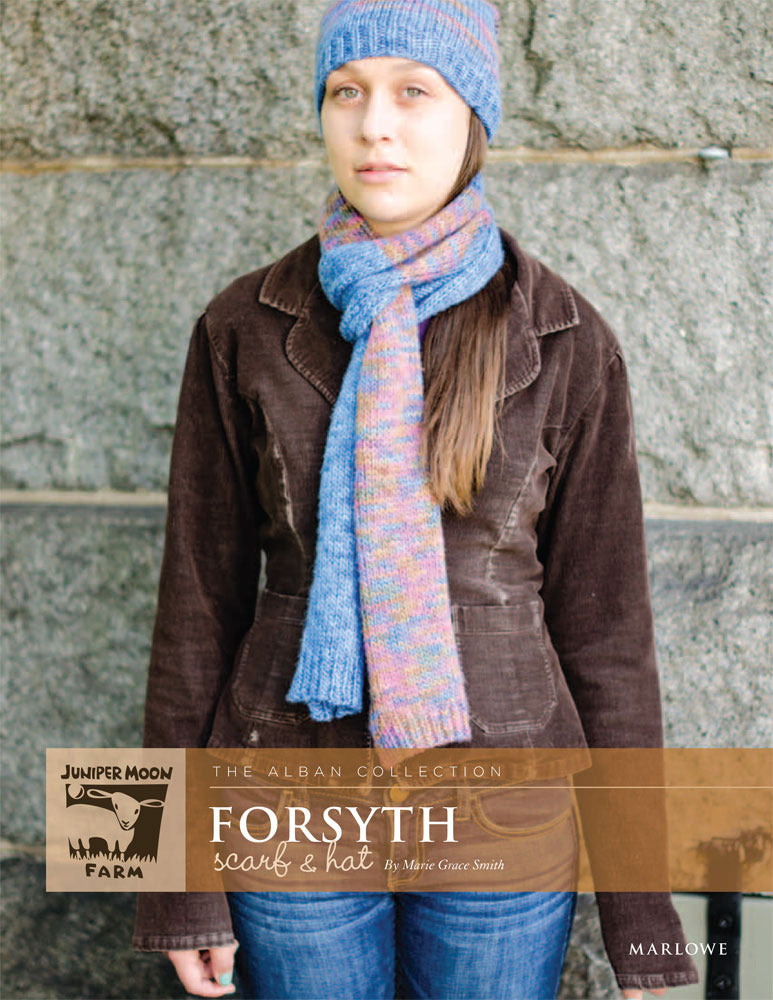 Forsyth Scarf & Hat Set in Juniper Moon Farm Marlowe Jeweltones and Marlowe Dappled - PDF