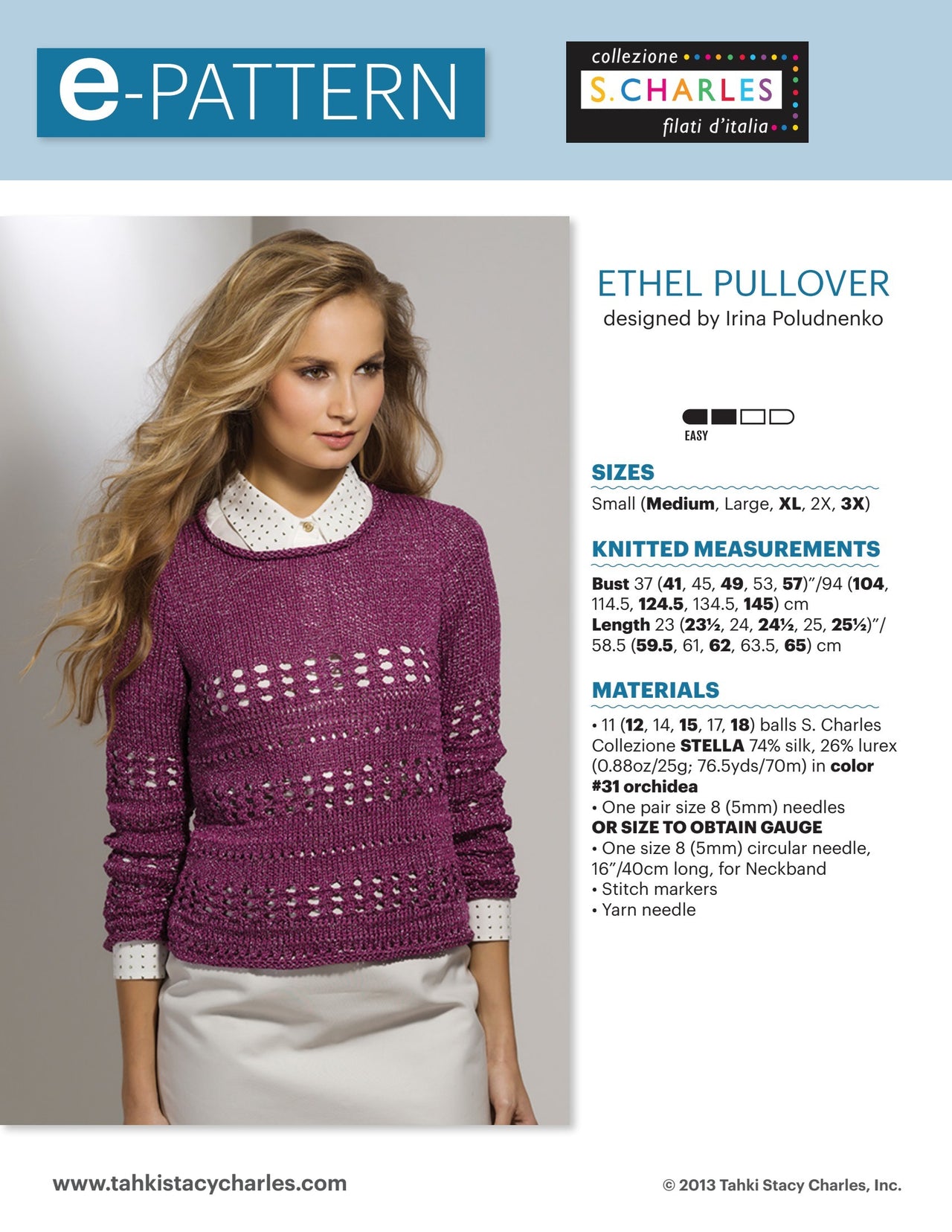 Stacy Charles Fine Yarns Ethel Pullover PDF
