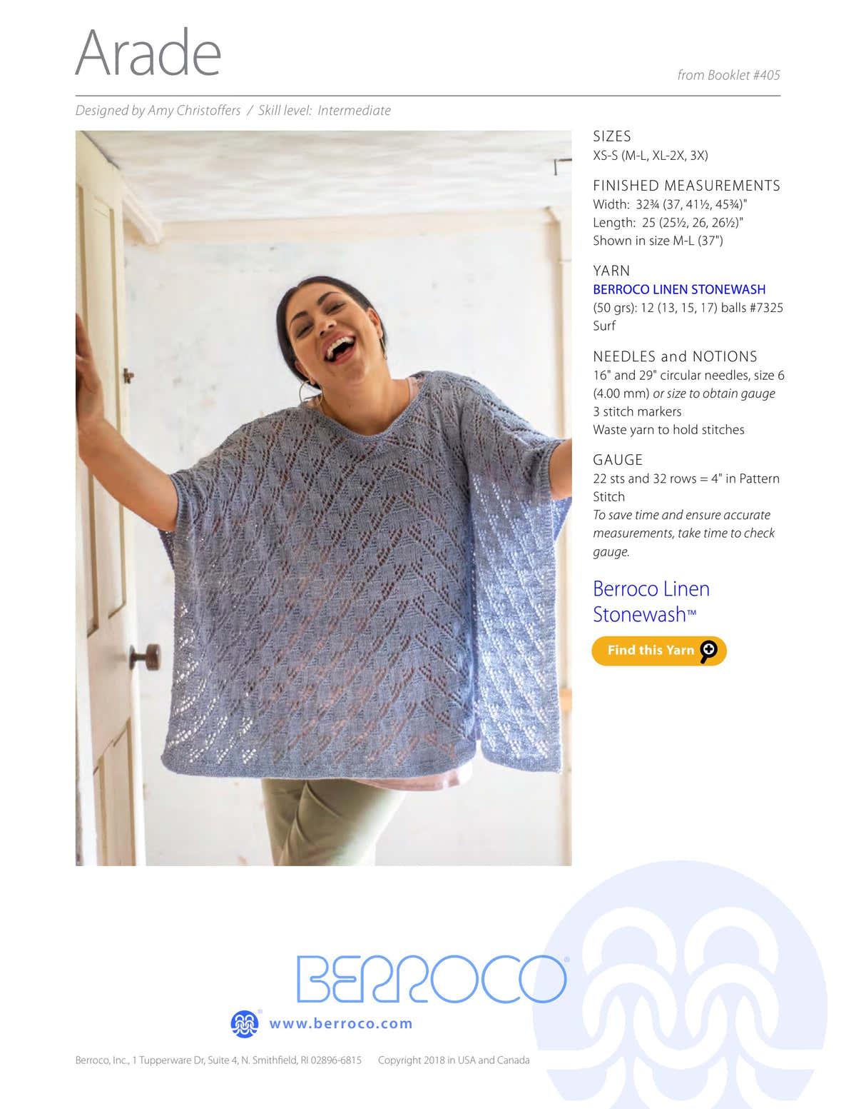 Berroco Arade Cape Knitting Pattern