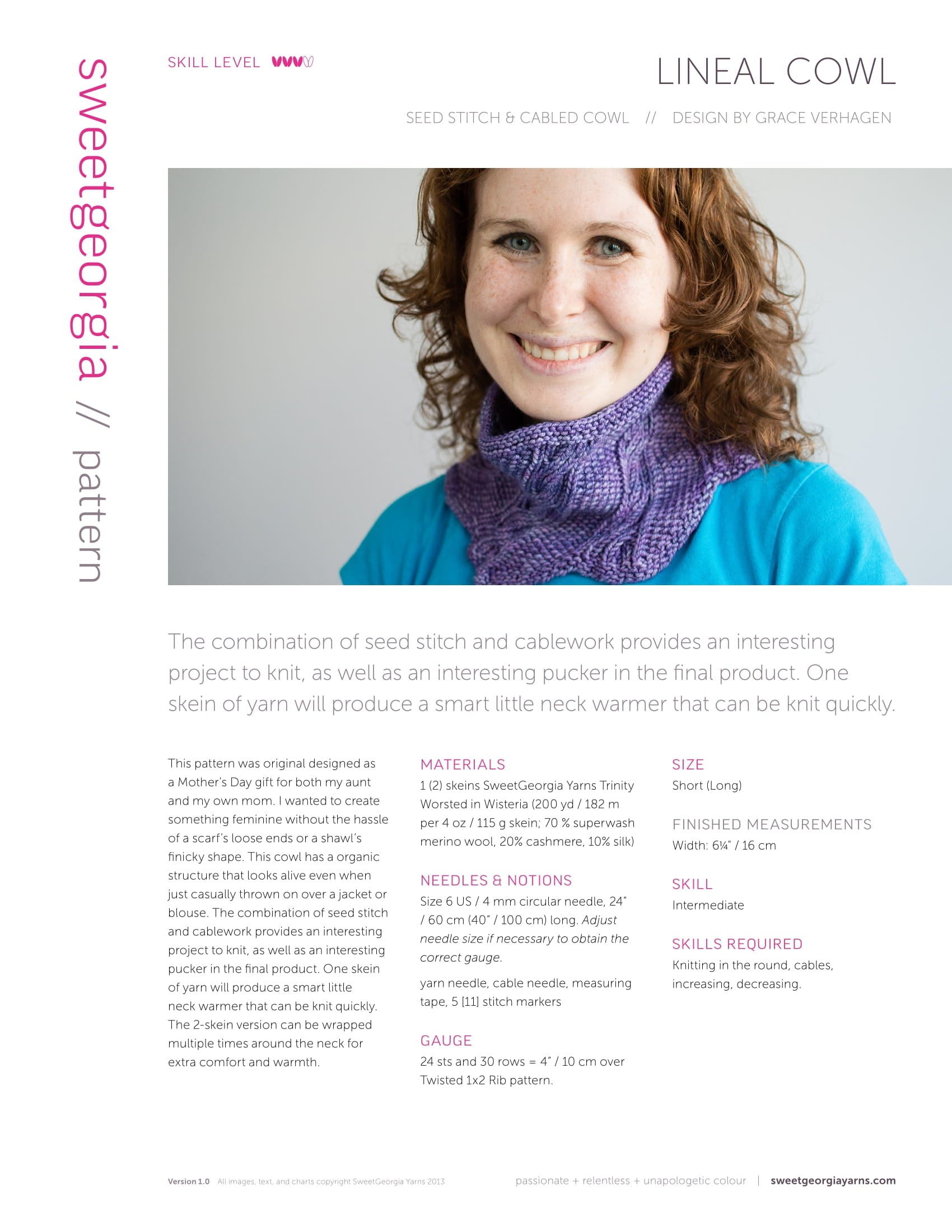 SweetGeorgia Lineal Cowl Knitting Pattern