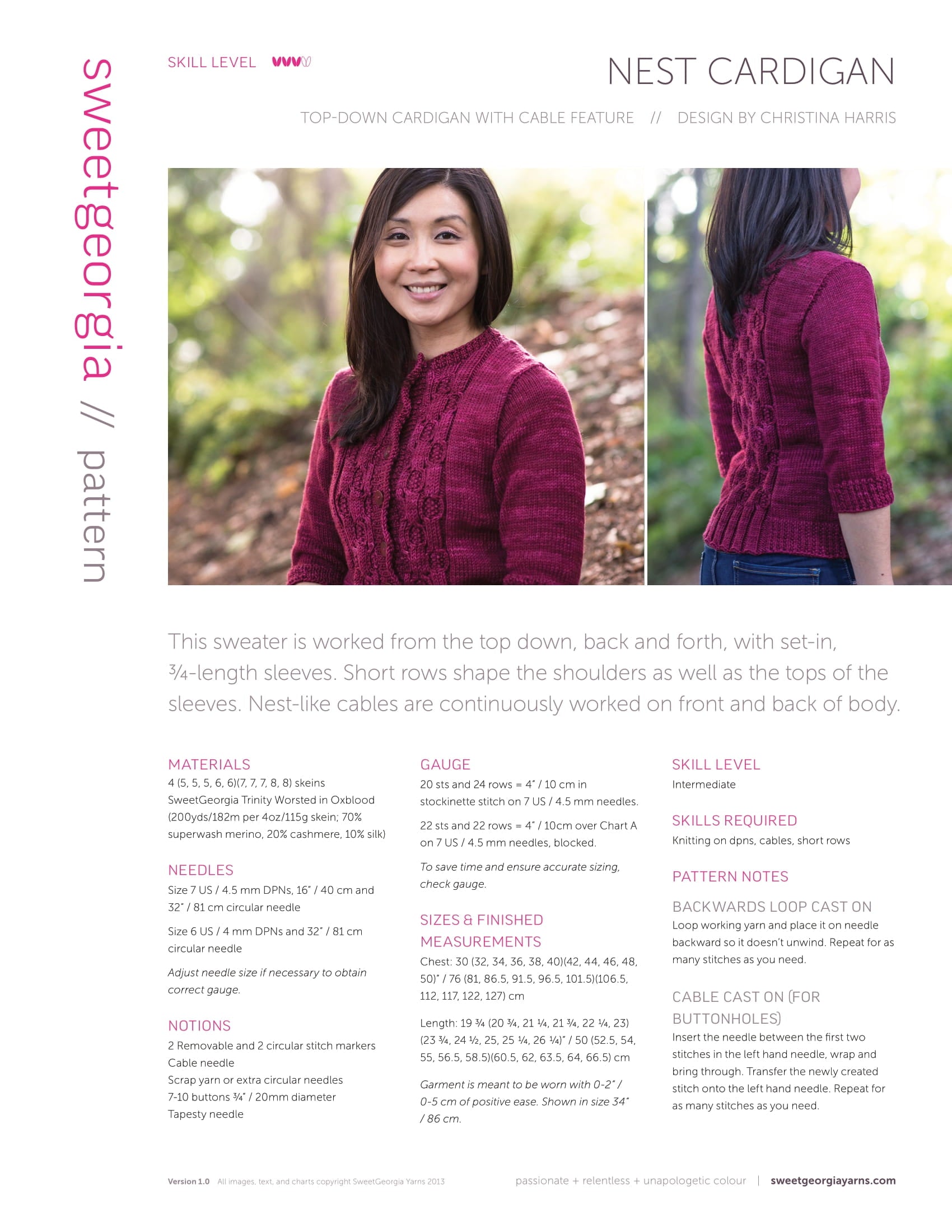 SweetGeorgia Nest Cardigan Knitting Pattern