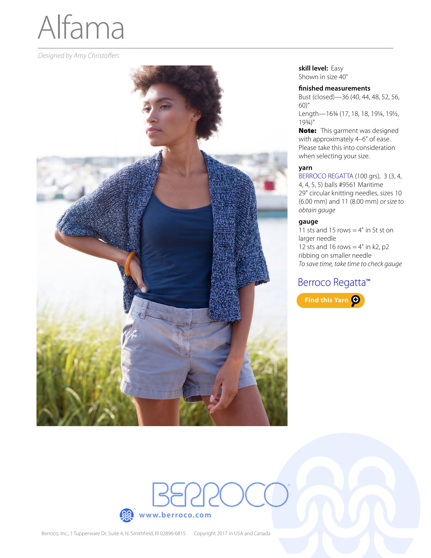 Berroco Alfama Cardigan Knitting Pattern