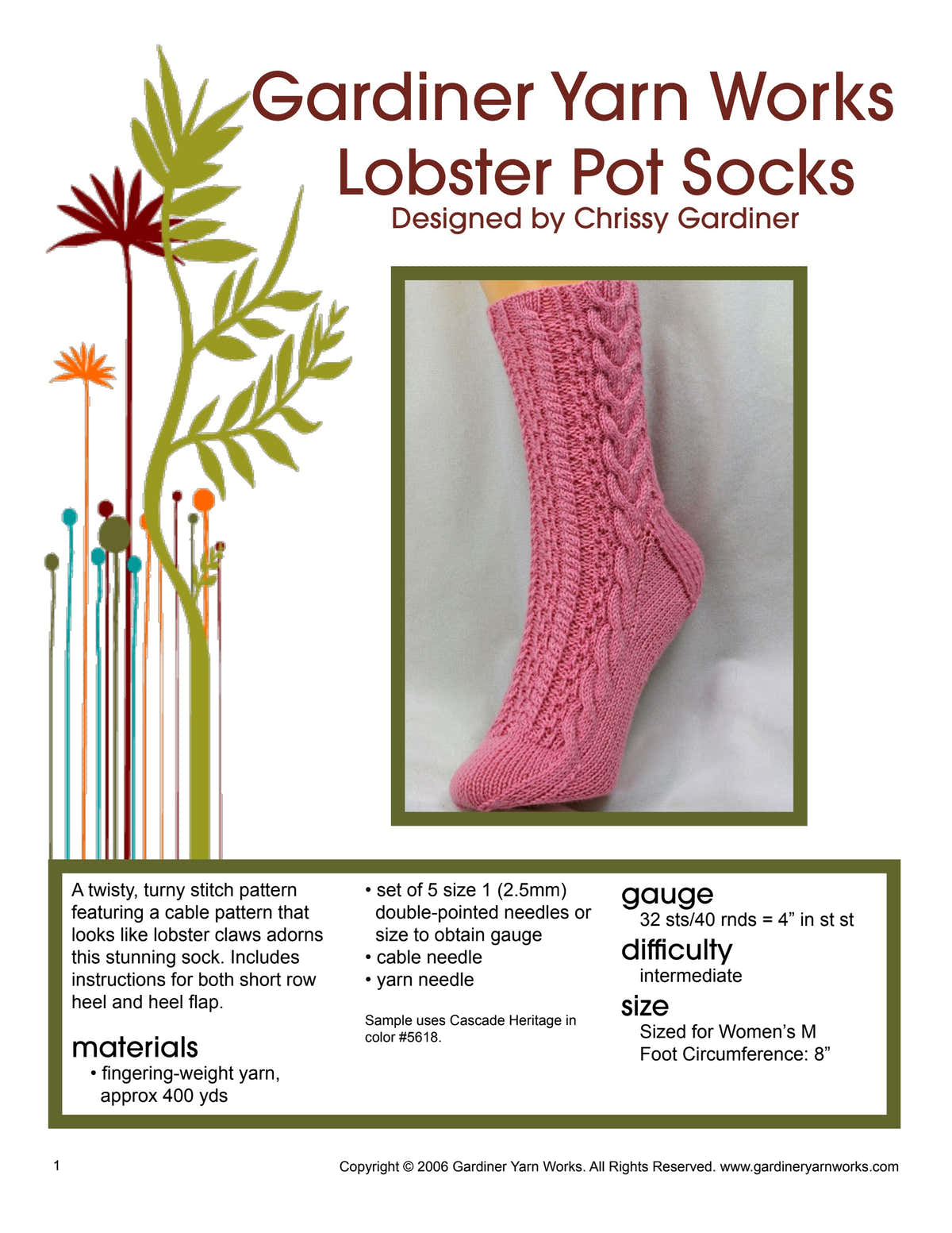 Gardiner Yarn Works Lobster Pot Socks Knitting Pattern