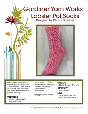 Gardiner Yarn Works Lobster Pot Socks Knitting Pattern