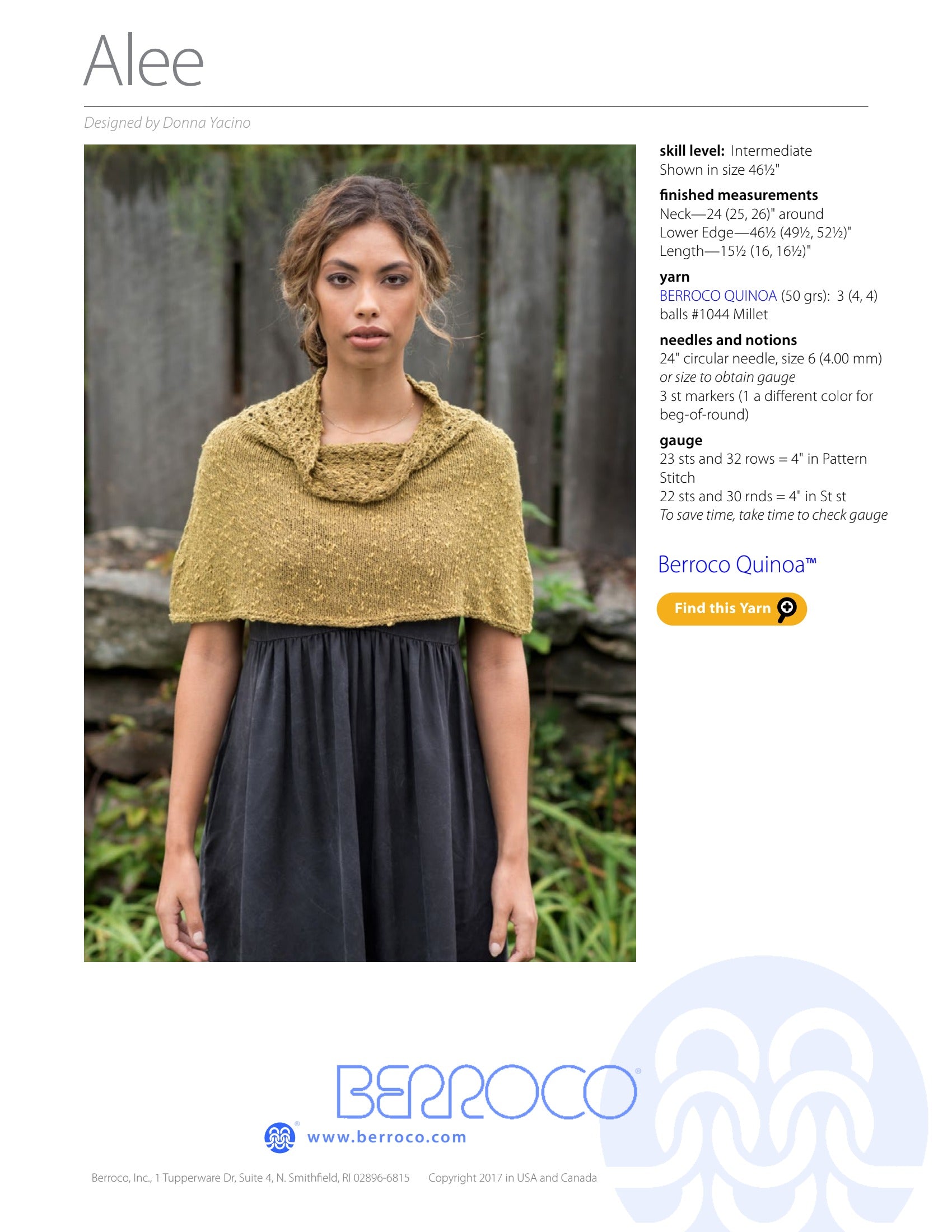 Berroco Alee Cape Knitting Pattern