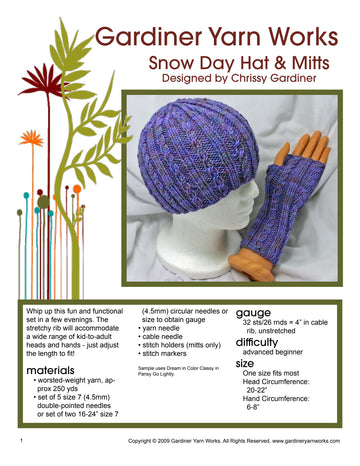Gardiner Yarn Works Snow Day Hat & Mitts Knitting Pattern