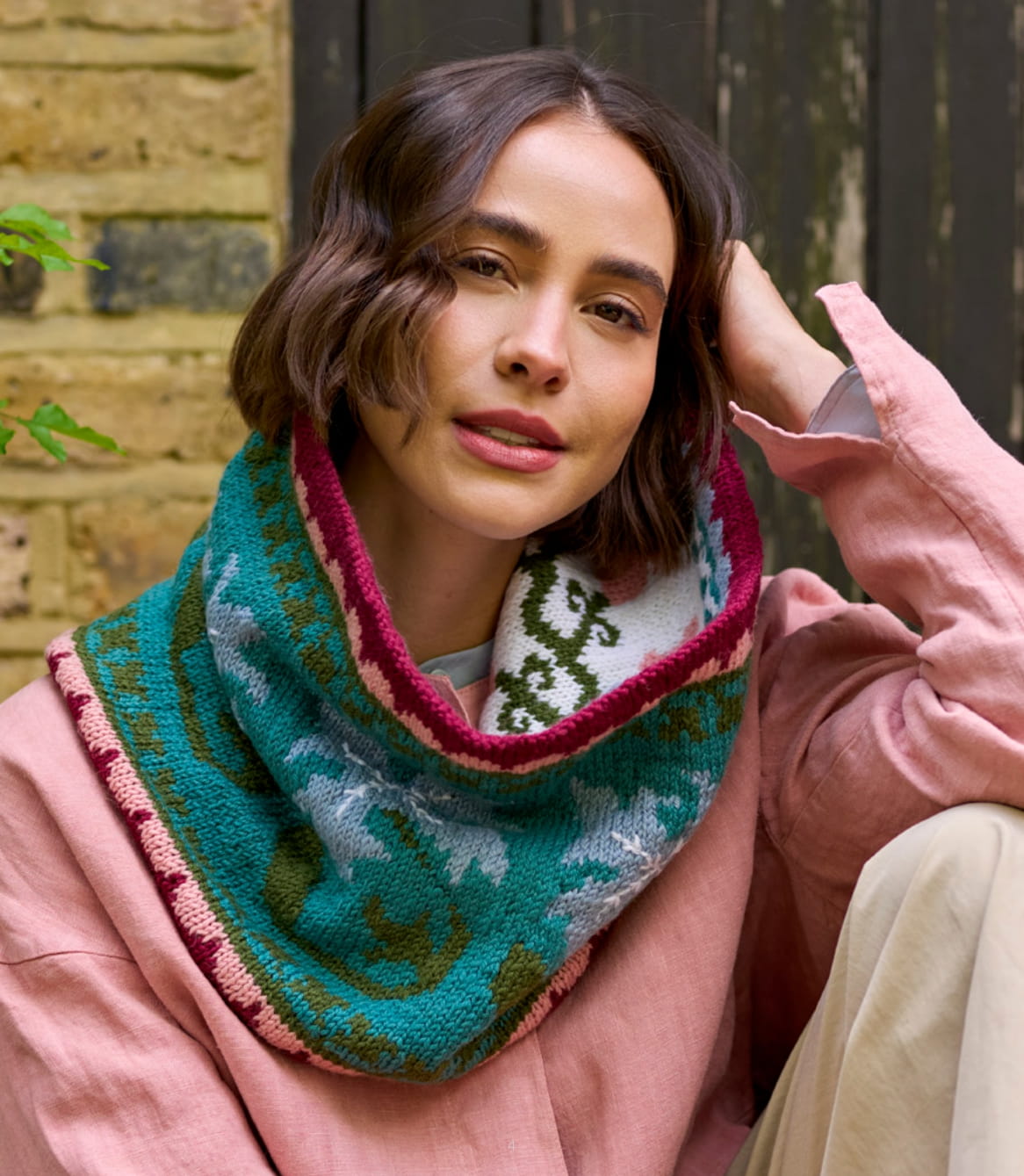 Golden Lily Reversible Cowl Designed by Debbie Bliss & Chloe Elizabeth Birch in Morris DK