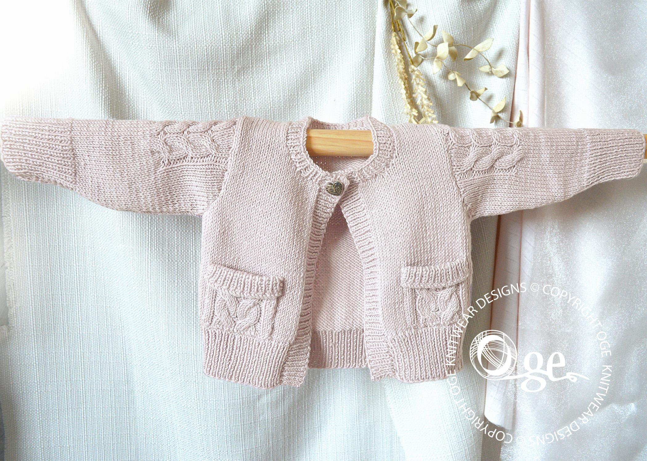 Child’s Cardigan with cable detail on sleeves and pockets - P065