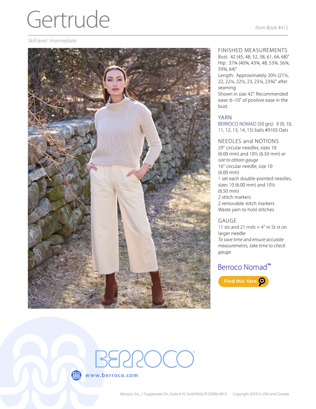 Berroco Gertrude Jumper Knitting Pattern