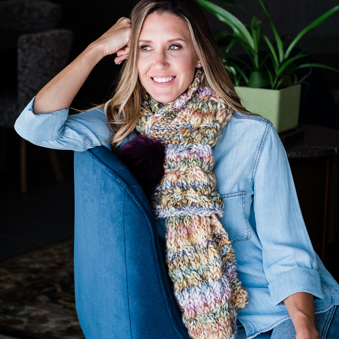 Trendsetter Yarns D Me Cabled Pull Through Scarf & Pom Pom
