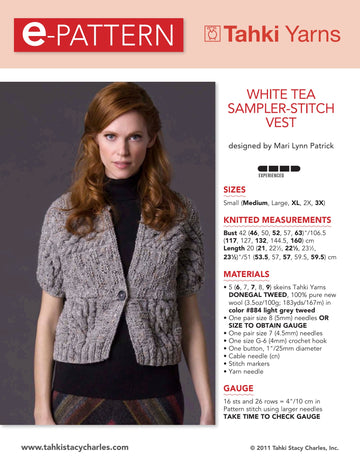 Tahki Yarns White Tea Sampler-Stitch Vest Knitting Pattern