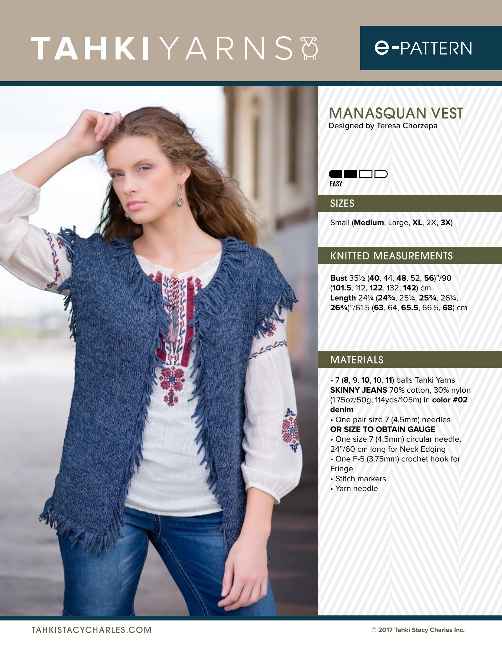 Tahki Yarns Manasquan Vest Knitting Pattern