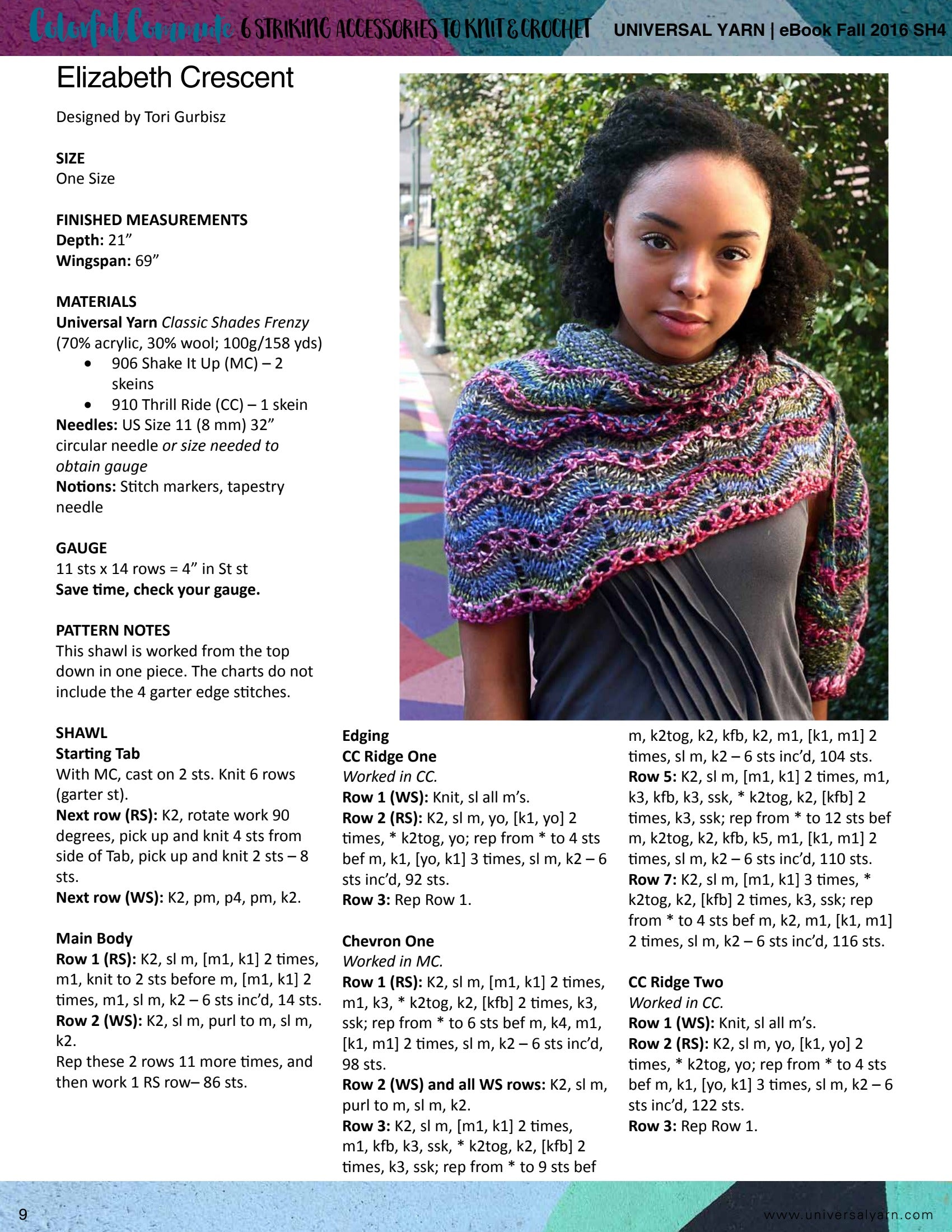 Universal Yarn Elizabeth Crescent Wrap Knitting Pattern