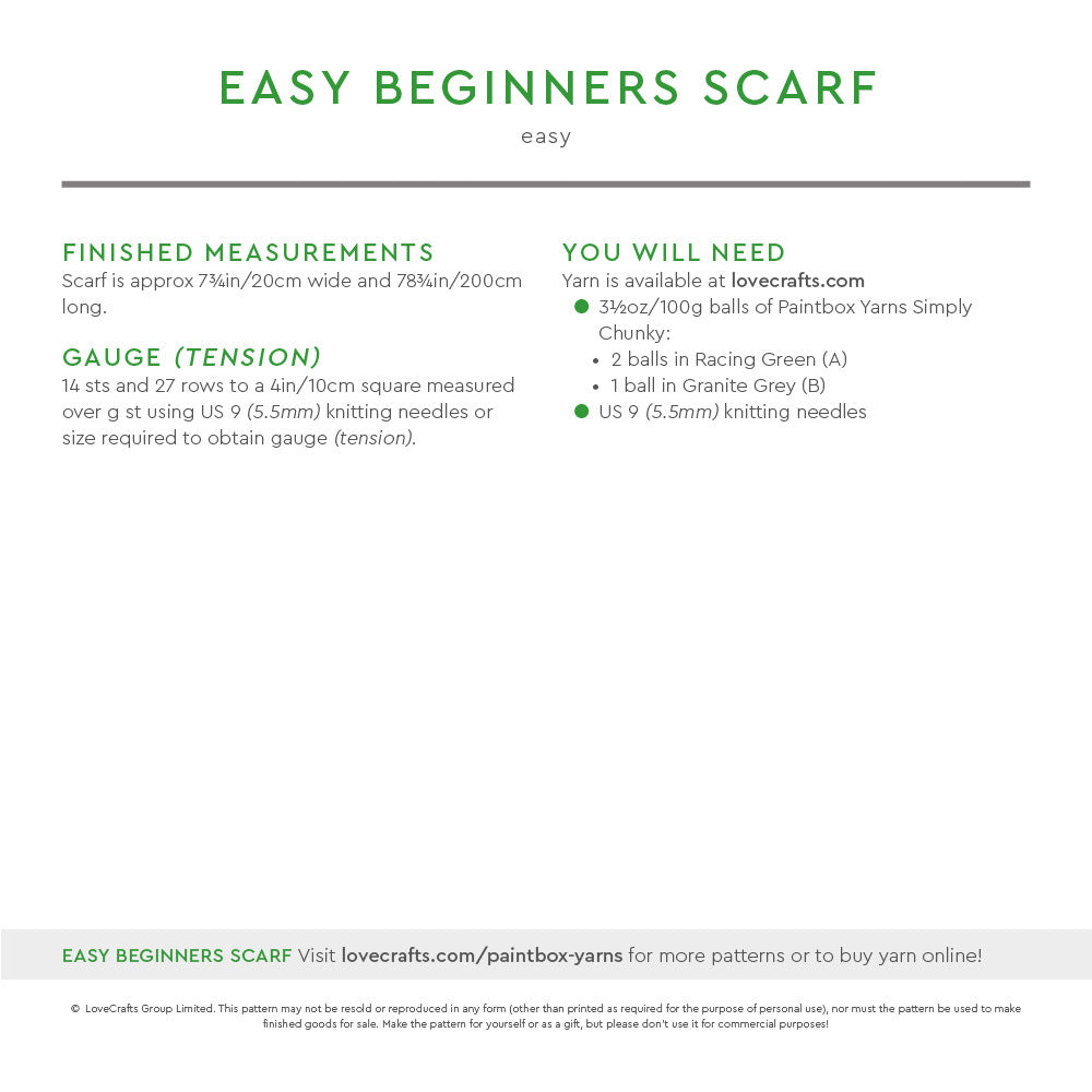 Paintbox Yarns Easy Beginners Scarf Knitting Pattern