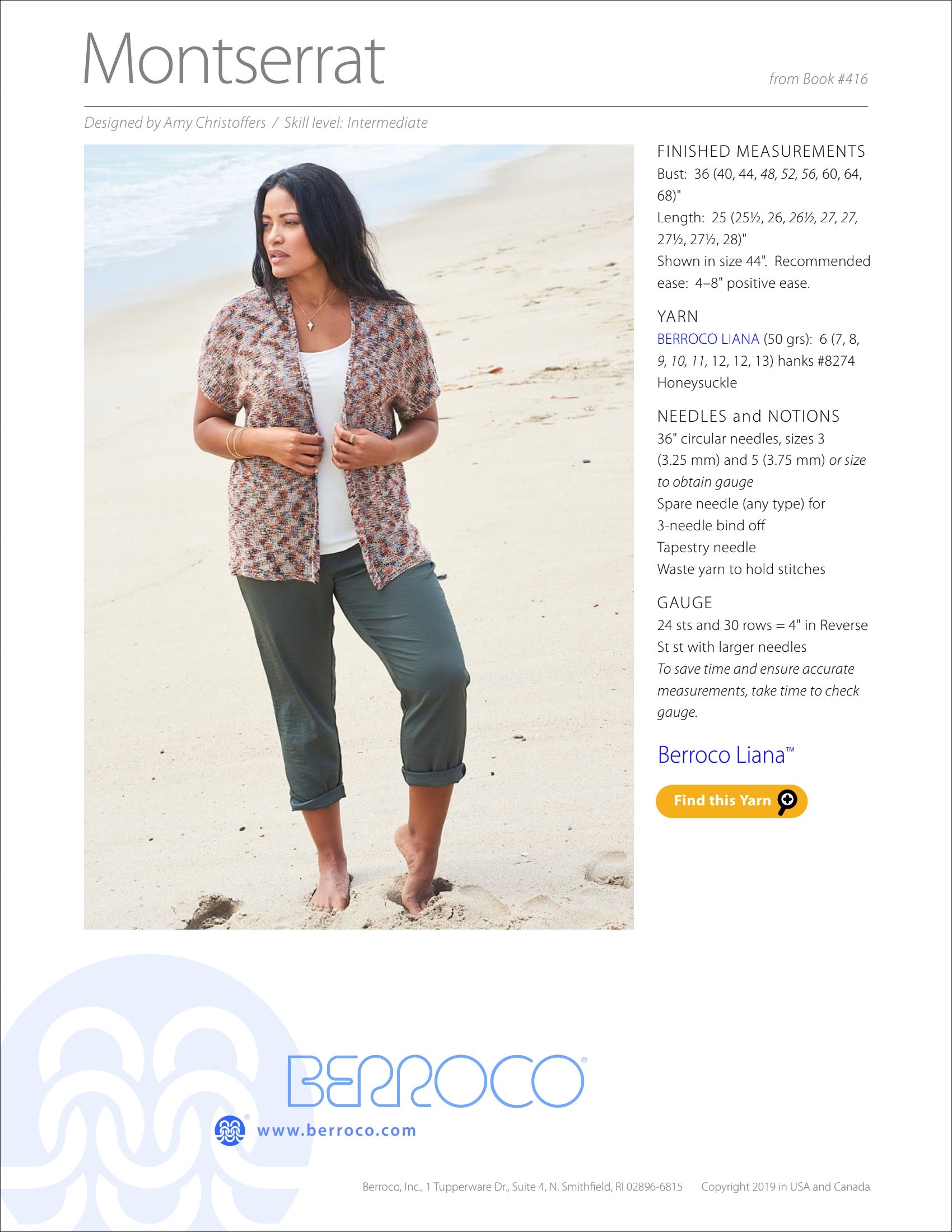 Berroco Montserrat Cardigan Knitting Pattern