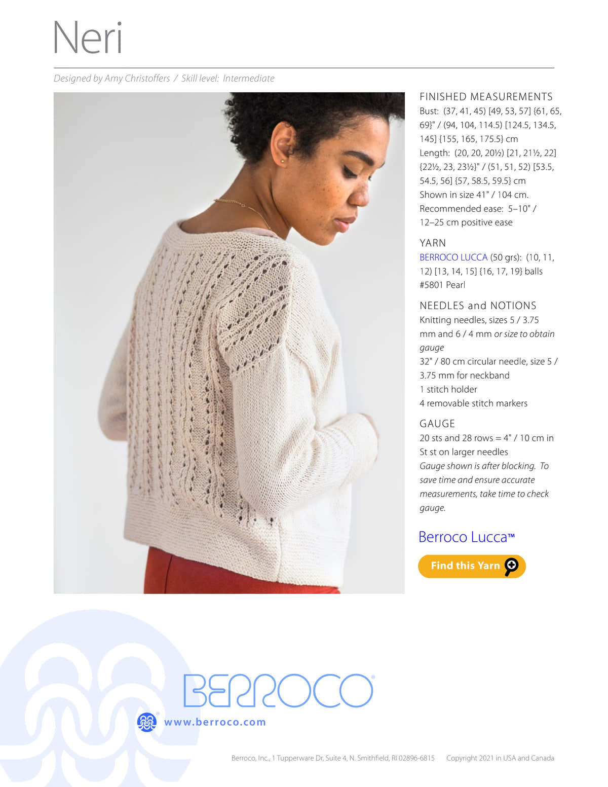 Berroco Neri Cardigan Knitting Pattern