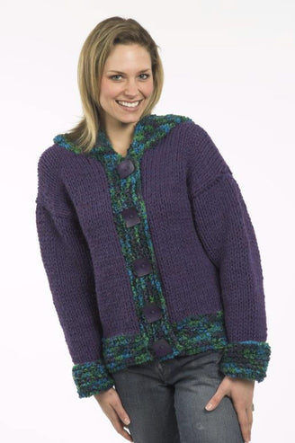 Ladies Hooded Jacket in Plymouth Yarn Encore Boucle Colorspun and Encore Chunky