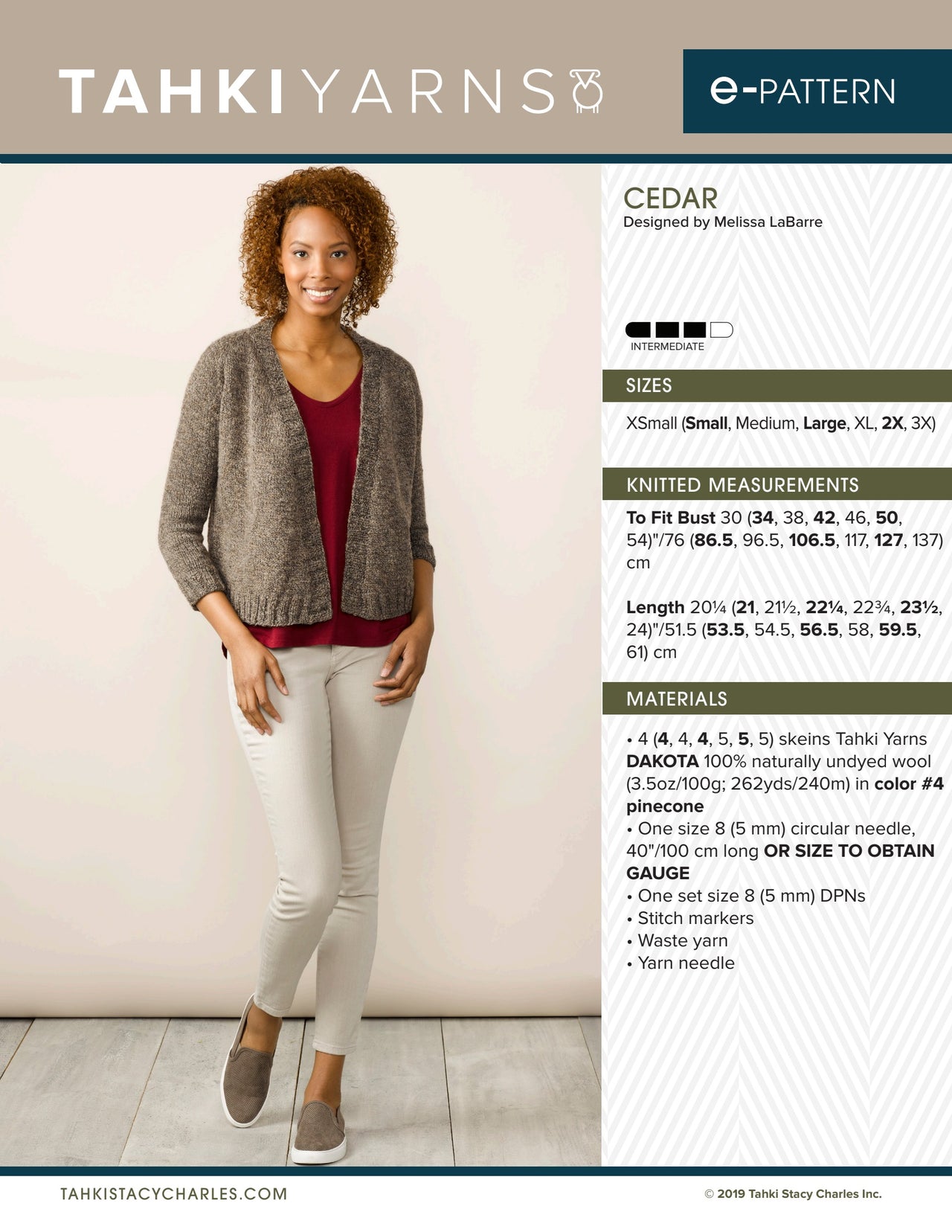 Tahki Yarns Cedar Knitting Pattern