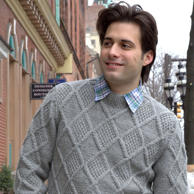 Plymouth Yarn Men's Moss Diamonds Pullover Knitting Pattern
