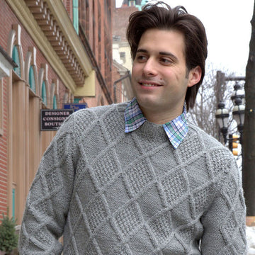 Plymouth Yarn Men's Moss Diamonds Pullover Knitting Pattern