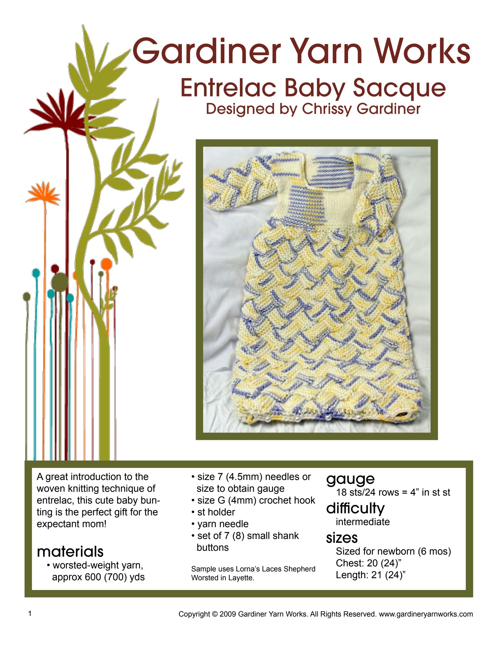 Gardiner Yarn Works Entrelac Baby Sacque Knitting Pattern