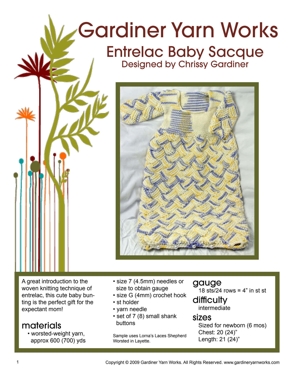 Gardiner Yarn Works Entrelac Baby Sacque Knitting Pattern