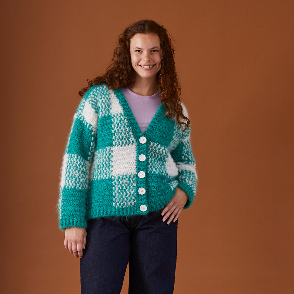 Debbie Bliss Peppermint Plaid Cardigan Crochet Pattern
