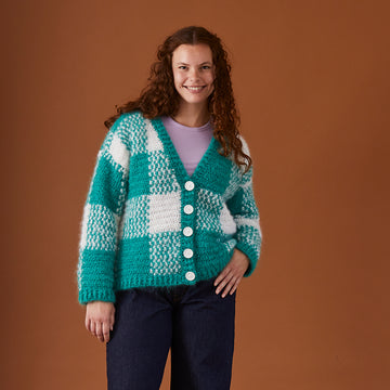 Debbie Bliss Peppermint Plaid Cardigan Crochet Pattern