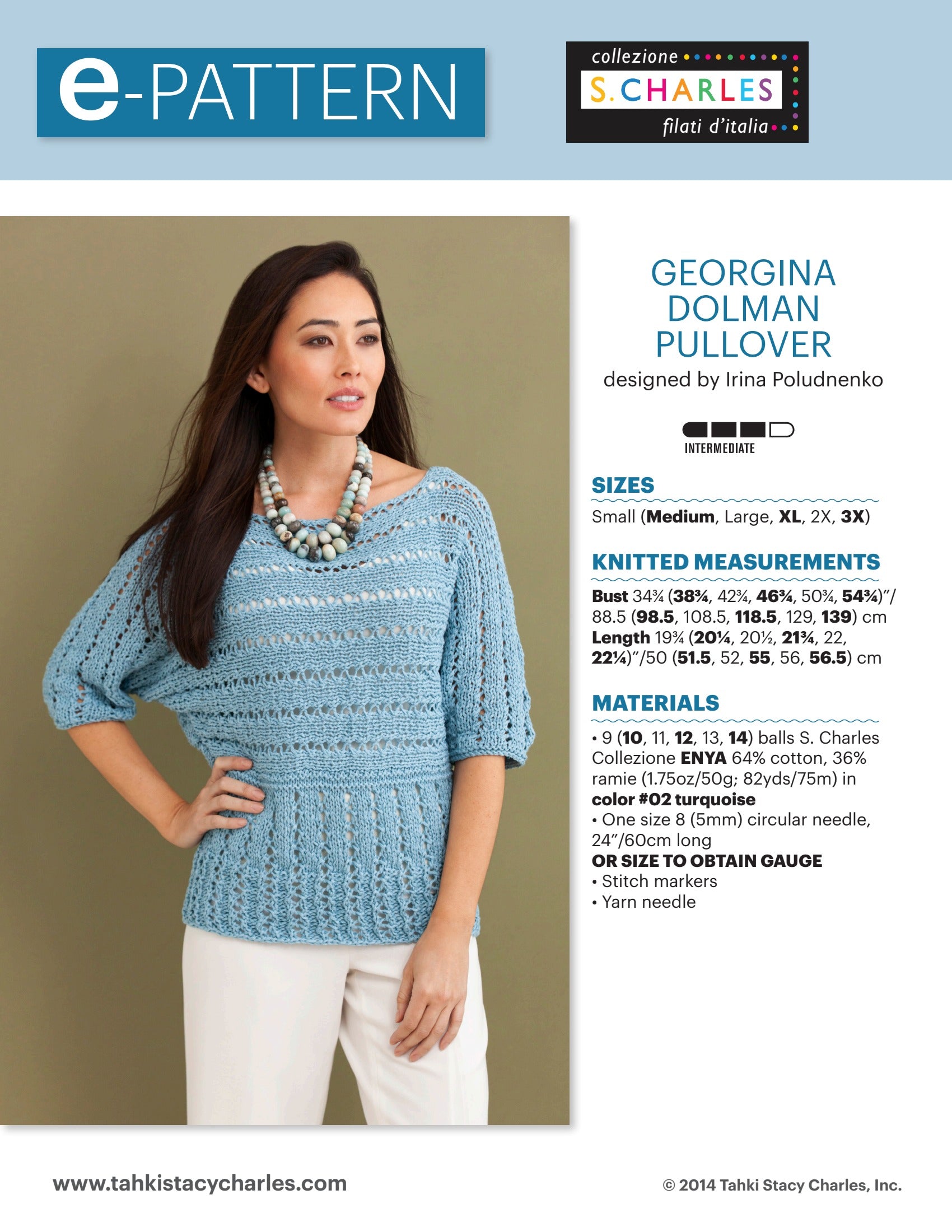 Stacy Charles Fine Yarns Georgina Dolman Pullover Knitting