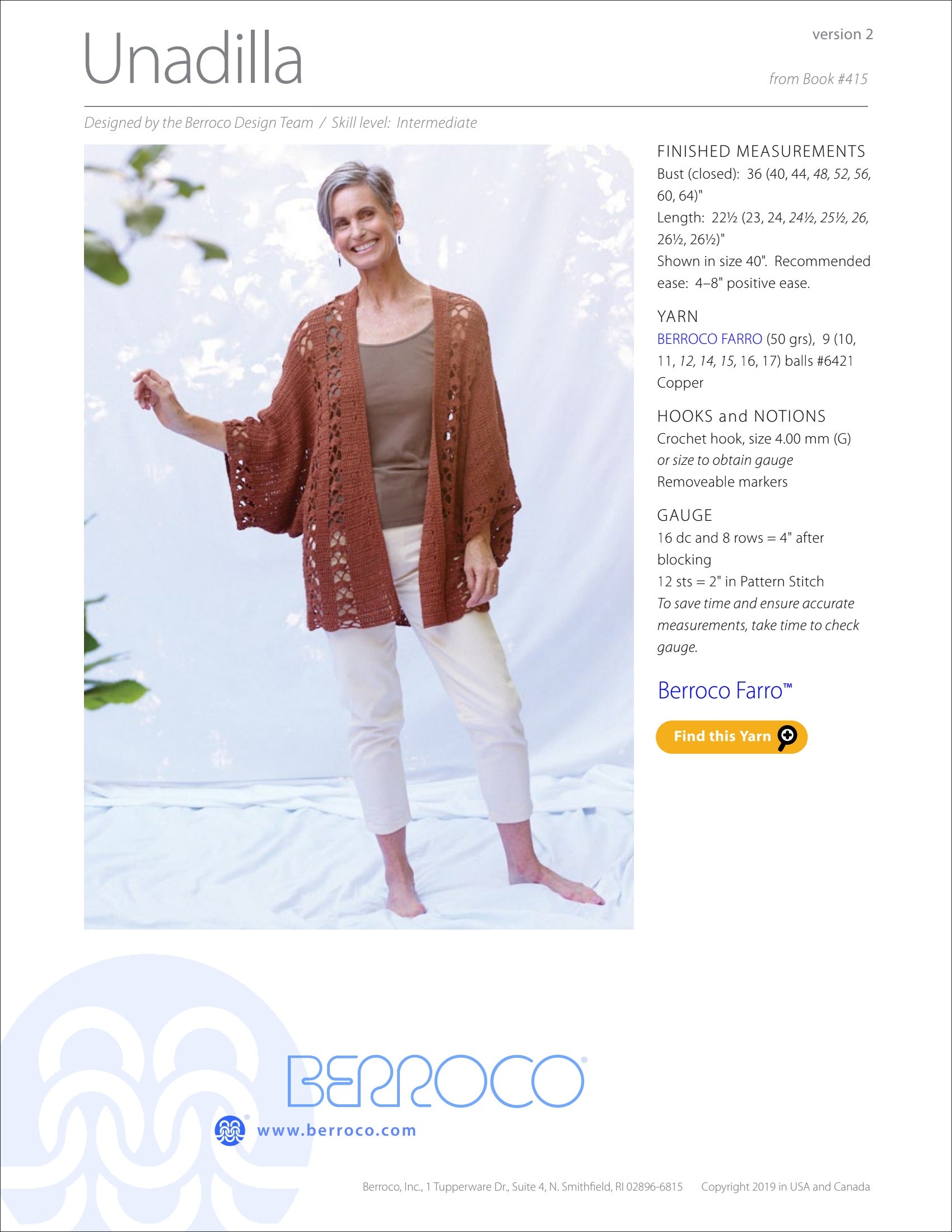 Berroco Unadilla Cardigan Crochet Pattern