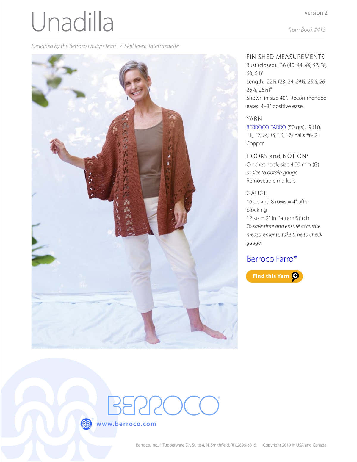 Berroco Unadilla Cardigan Crochet Pattern