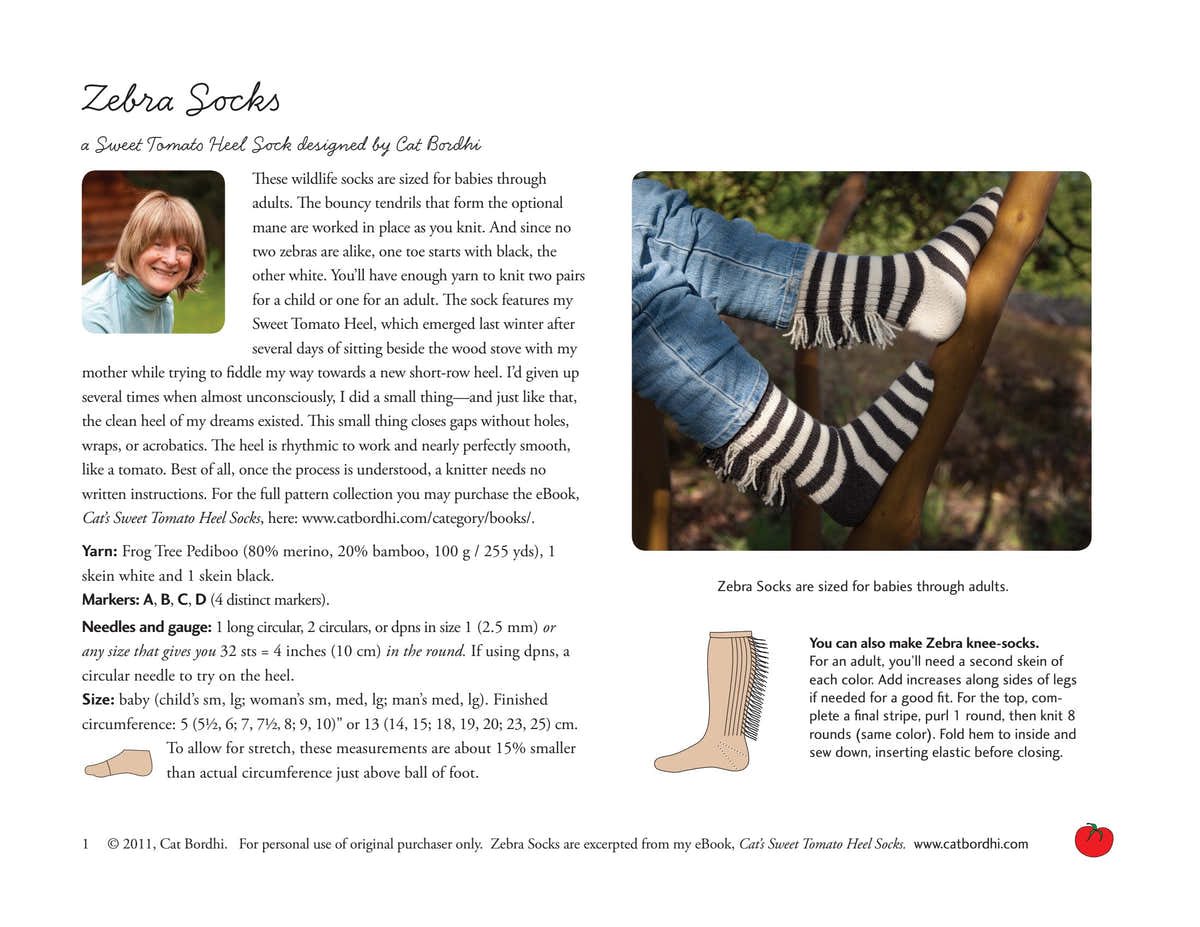 Cat Bordhi Zebra Socks Knitting Pattern