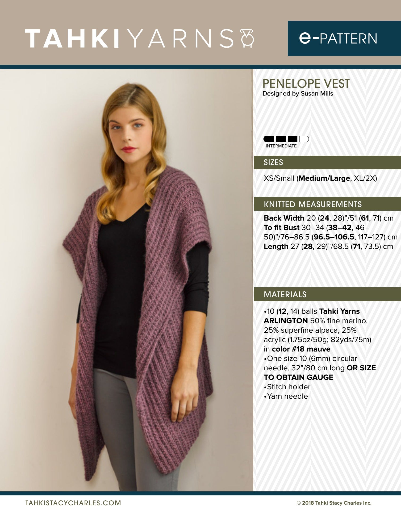 Tahki Yarns Penelope Vest Knitting Pattern