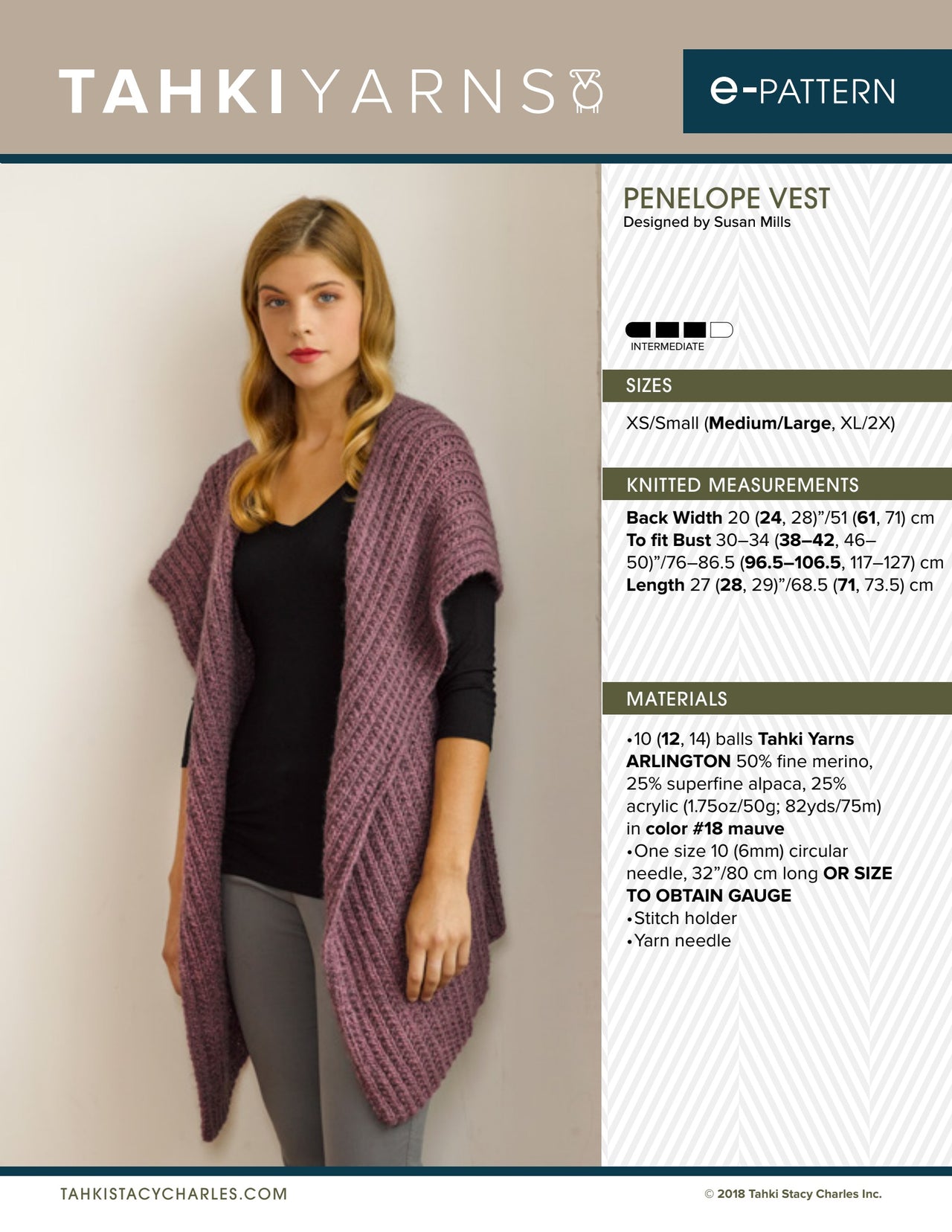 Tahki Yarns Penelope Vest Knitting Pattern