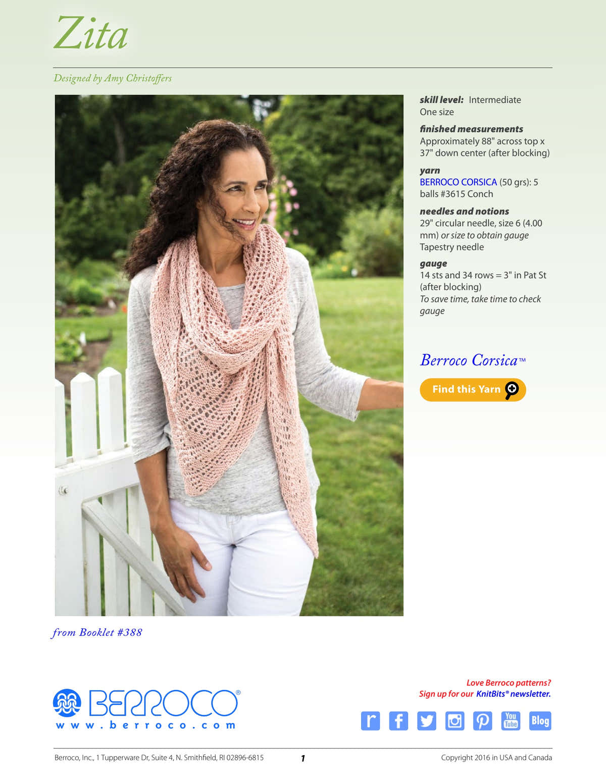 Berroco Zita Wrap Knitting Pattern