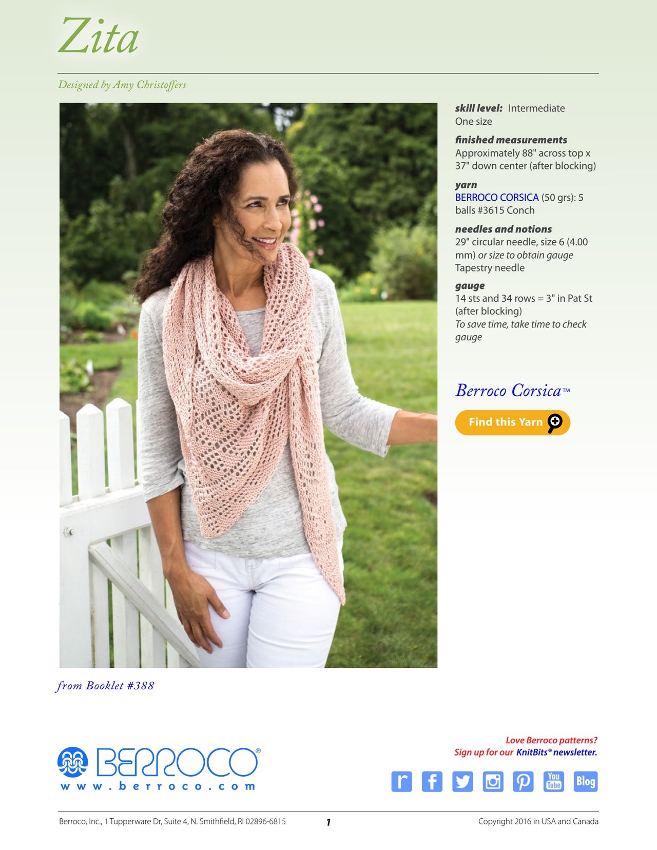 Berroco Zita Wrap Knitting Pattern