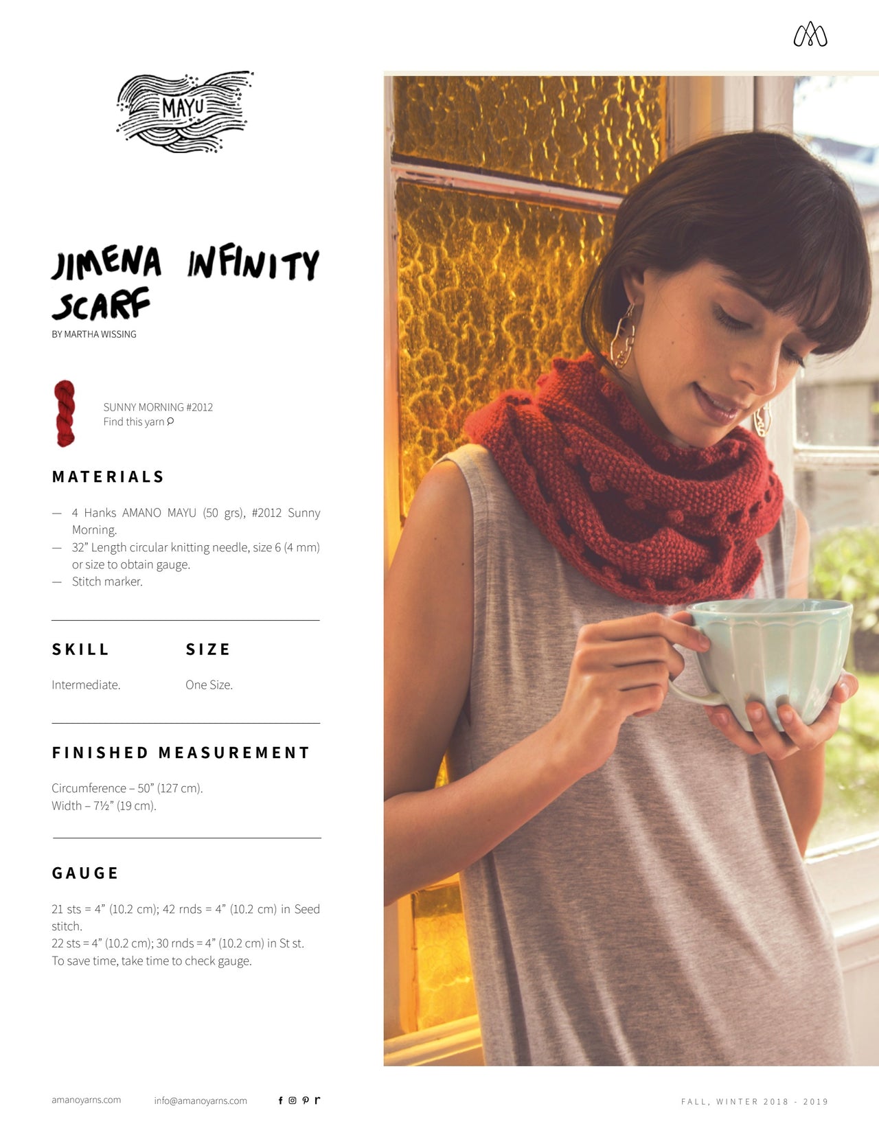 AMANO Jimena Infinity Scarf Cowl Knitting Pattern