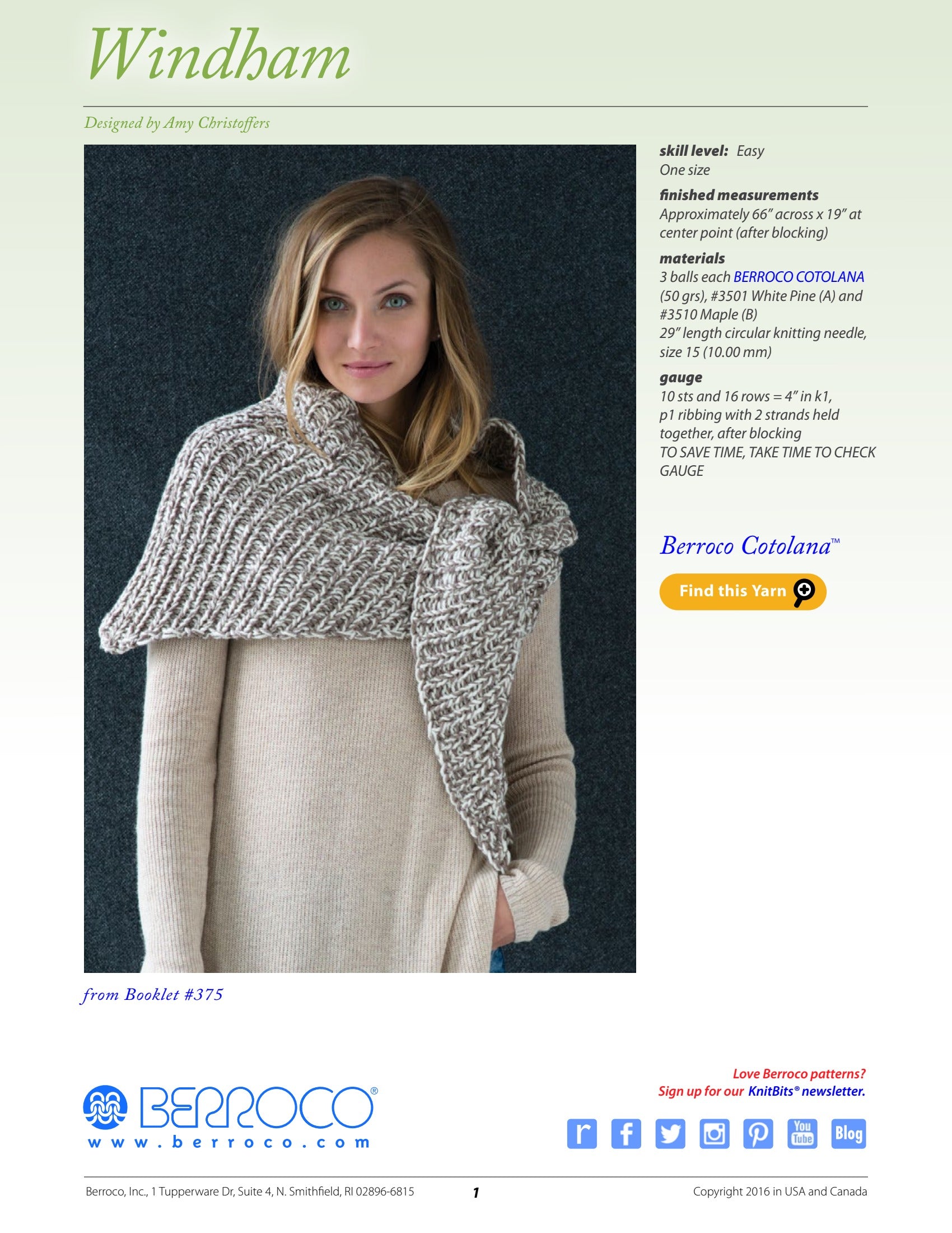 Berroco Windham Wrap Knitting Pattern