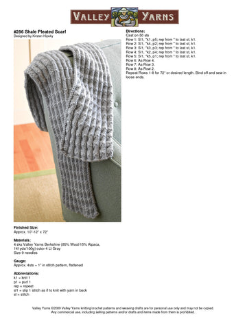 Valley Yarns Shale Pleated Scarf Knitting Pattern