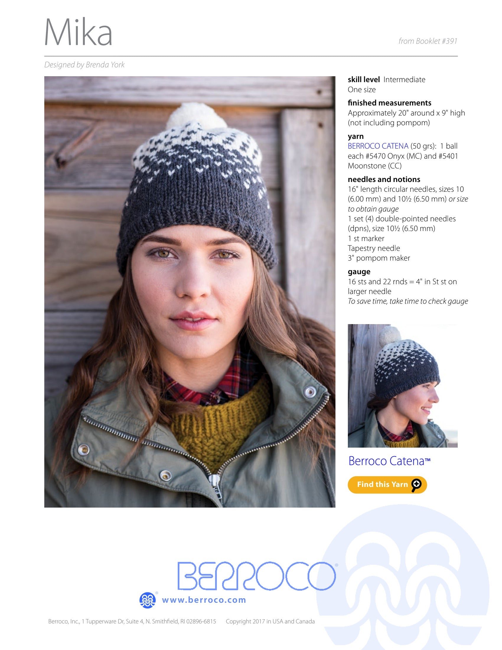 Berroco Mika Hat Knitting Pattern