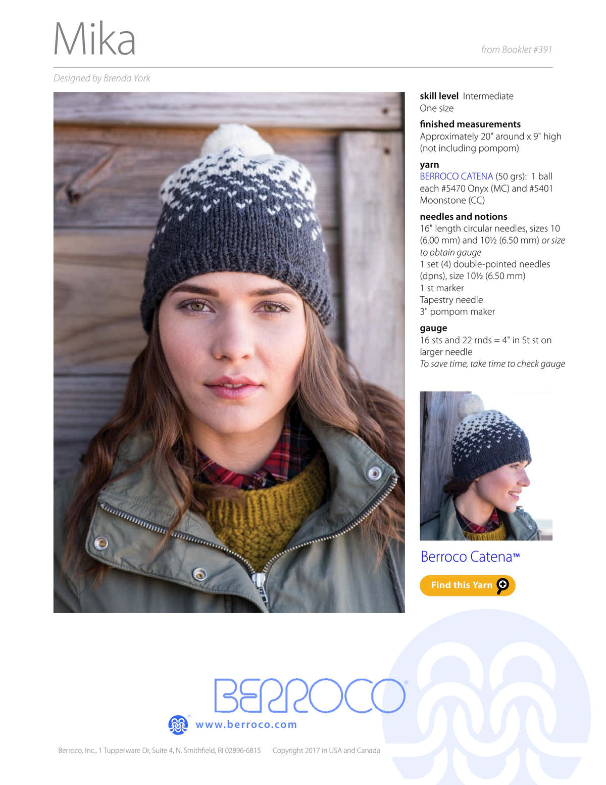 Berroco Mika Hat Knitting Pattern