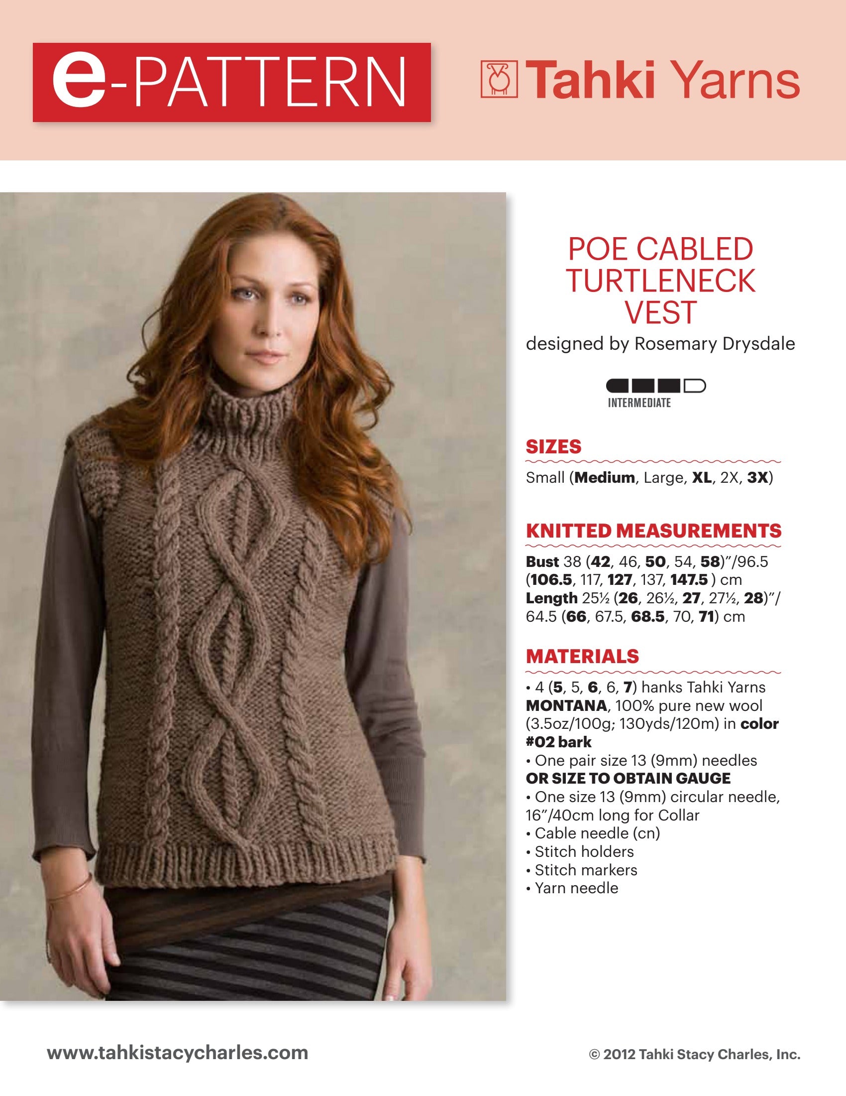 Tahki Yarns Poe Vest Knitting Pattern