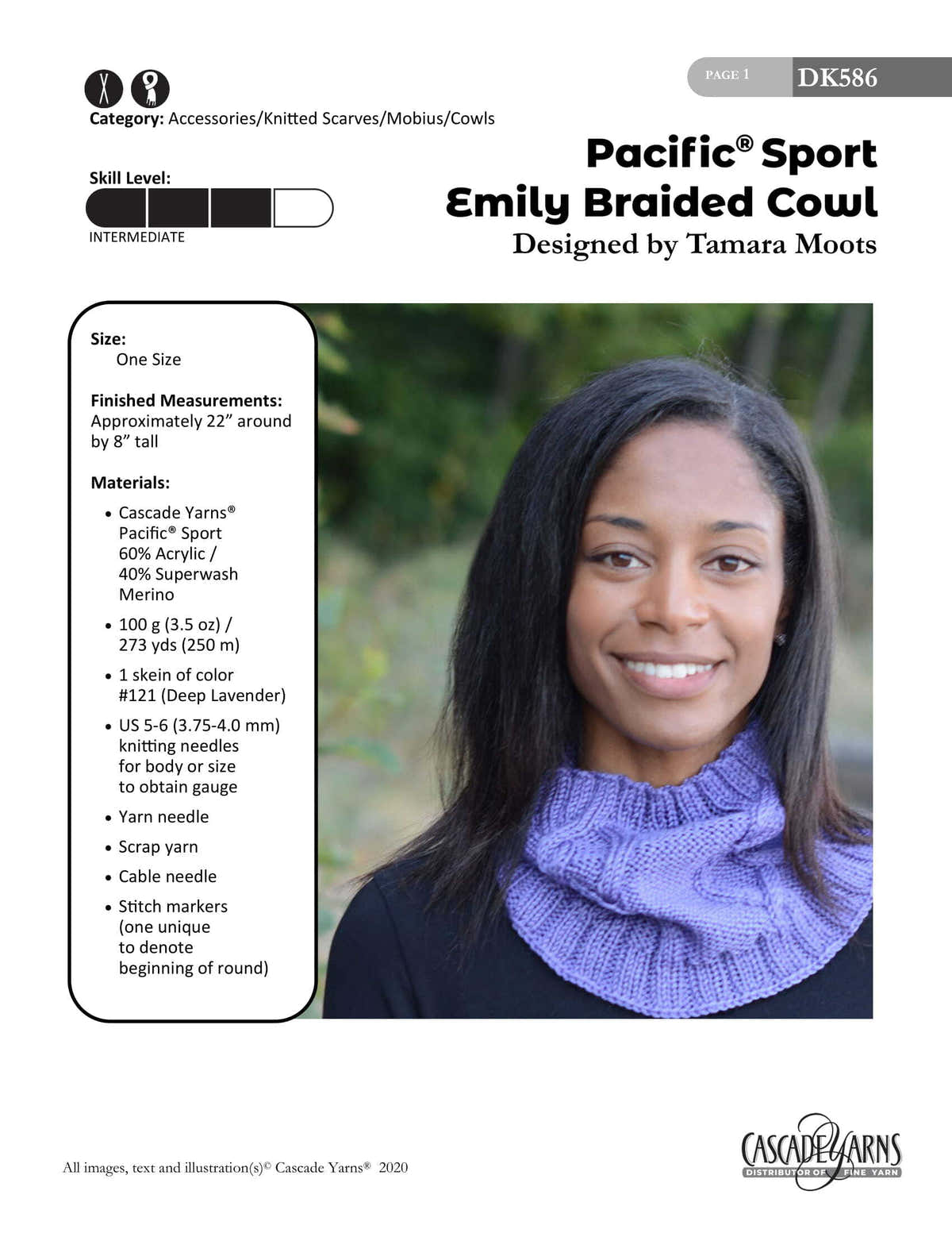 Cascade Yarns DK Emily Braided Cowl Knitting Pattern