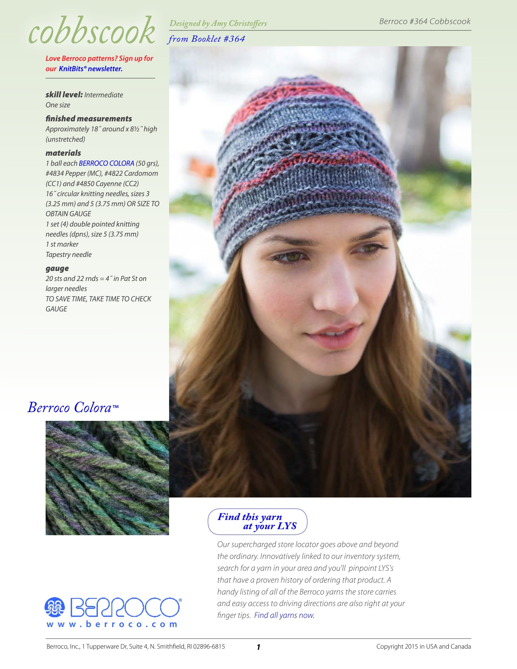 Berroco Cobbscook Hat Knitting Pattern
